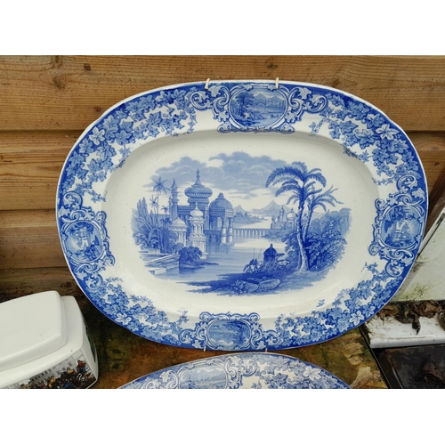 26 - Assorted decorative china : 3 x Victorian blue and white meat plates, hand decorated Dresden plate a... 