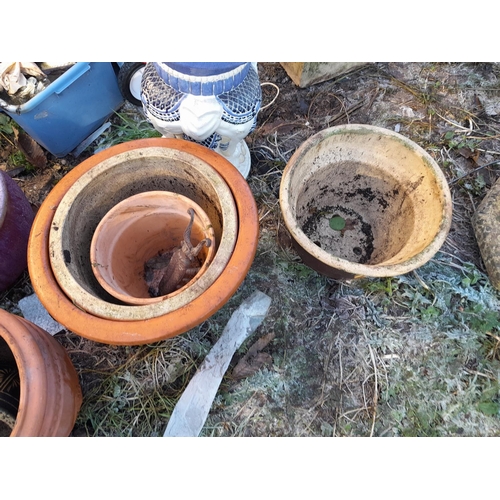 89 - Various garden terracotta and other pots, glazed elephant stool