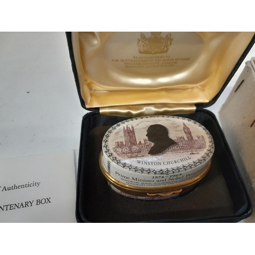 126 - Halcyon Days Enamel Box – Churchill Centenary, in box of issue with paperwork