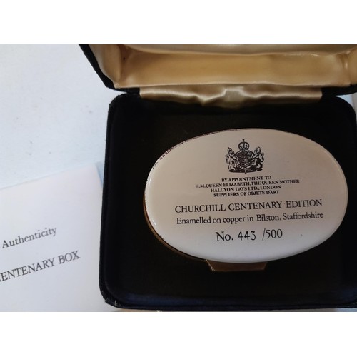 126 - Halcyon Days Enamel Box – Churchill Centenary, in box of issue with paperwork