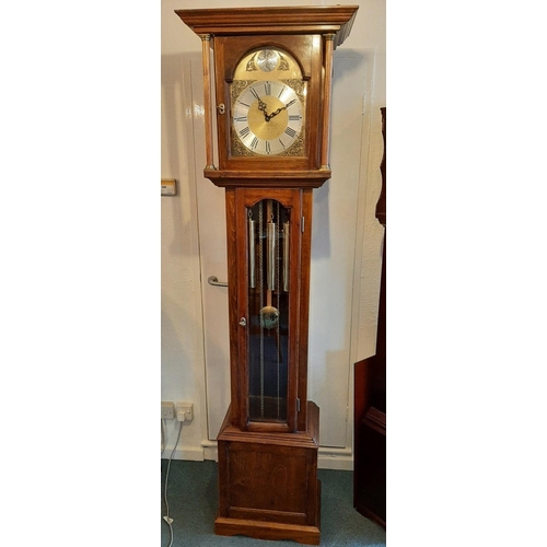 440 - Grandfather clock, German movement Westminster chime 8 day with 3 weights and pendulum. Oak case fro... 