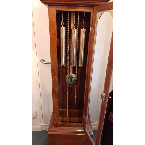 440 - Grandfather clock, German movement Westminster chime 8 day with 3 weights and pendulum. Oak case fro... 