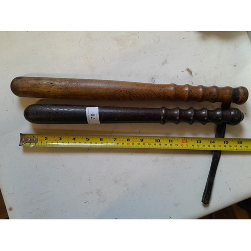 70 - 2 x vintage wooden truncheons