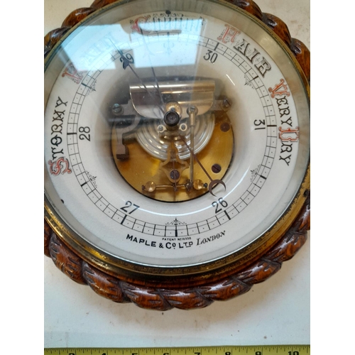 453 - Edwardian oak rope twist barometer by Maple & Co of London