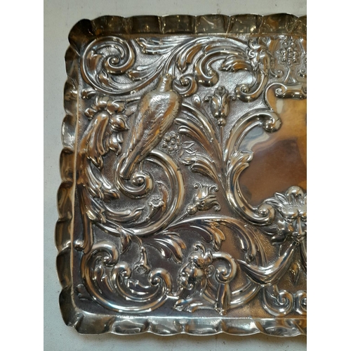 464 - Solid silver embossed tray with exotic bird motifs London 1904 William Comyns & Sons 280g