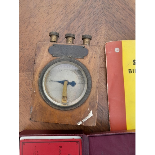 496 - Vintage volt meter. card game & 78 record