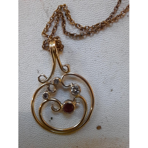 39 - Hallmarked 18 ct gold pendant set with amethyst and three diamonds, unmarked 9 ct chain  included pe... 