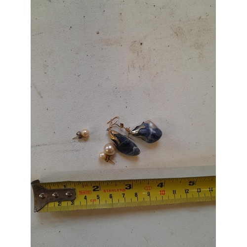 44 - Pair of pearl earrings and one other and pair of blue hardstone earrings set in gold