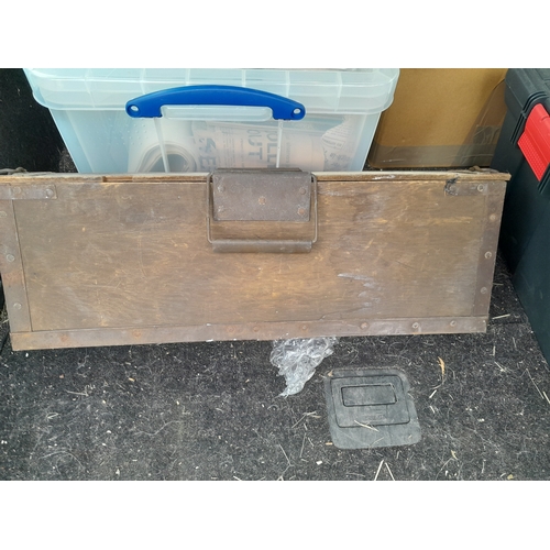 126 - Ammunition box, Lucas car lamp, McDougalls flour man, waxed jacket etc