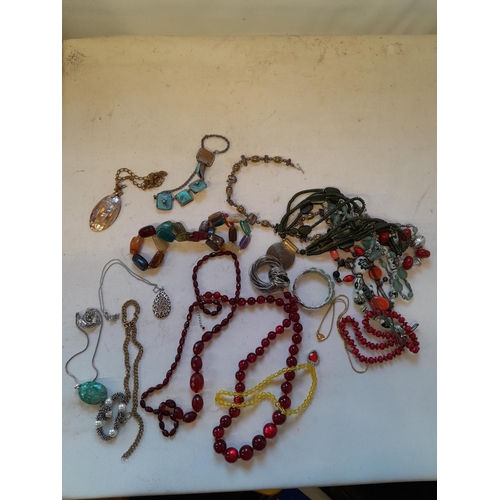 150 - Assorted costume jewellery : 2 x Faux cherry amber necklaces , very small amount of silver included ... 