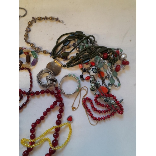 150 - Assorted costume jewellery : 2 x Faux cherry amber necklaces , very small amount of silver included ... 