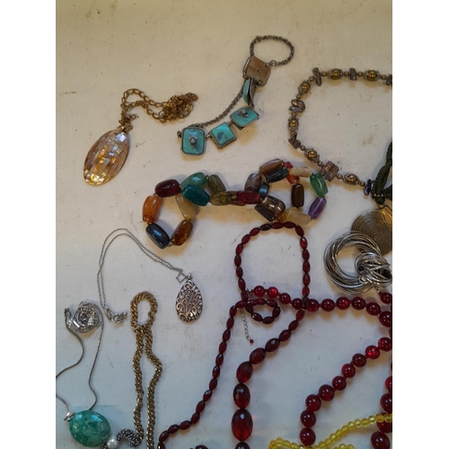 150 - Assorted costume jewellery : 2 x Faux cherry amber necklaces , very small amount of silver included ... 