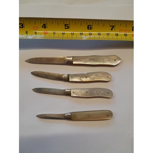 157 - 4 x silver bladed mother of pearl handled folding fruit knives