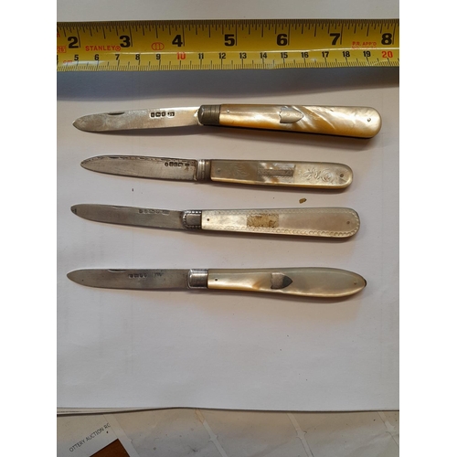 159 - 4 x silver bladed mother of pearl handled folding fruit knives