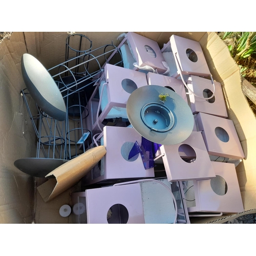 166 - 3 x boxes of new items :outside lanterns, bird feeders, paper cups, party hats, etc.