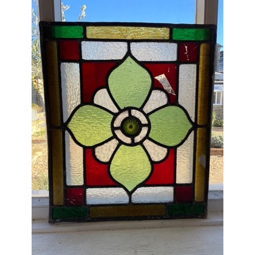 222 - Early 20th century stained and leaded glass panel note damages