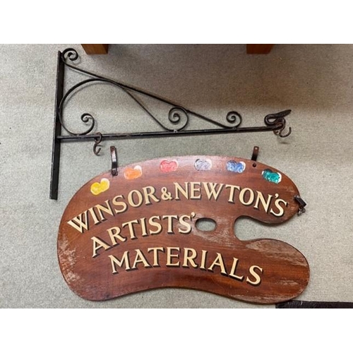 366 - Sign Writer painted Windsor & Newton Shop double sided sign and hanging bracket. Painted on both sid... 