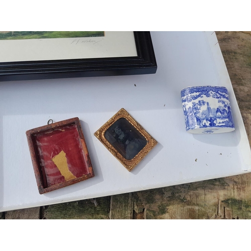 23 - Cut glass fruit bowl, daguerreotype of young child, 1 x watercolour by Mason , 1 x endorsed Wilson p... 