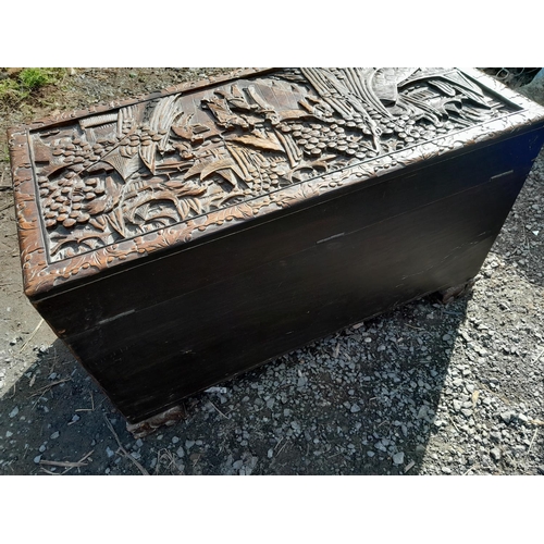 26 - Vintage well carved Chinese camphor wood chest 107 cms x 55 cms x 55 cms