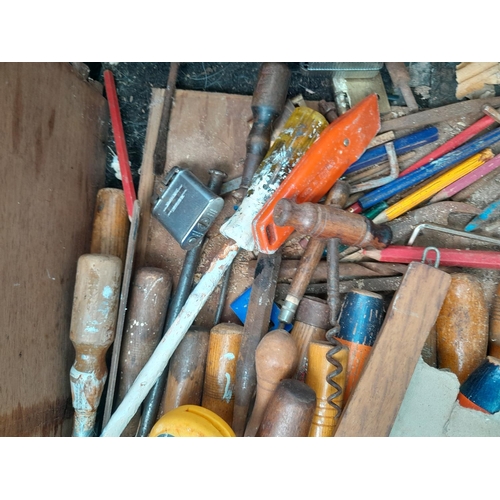 62 - Assorted wood working and other hand tools, cork screw, chisels, knife etc.