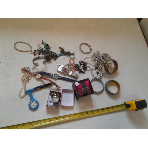 159 - Costume jewellery, watches , very small amount of silver included, pearl bracelet