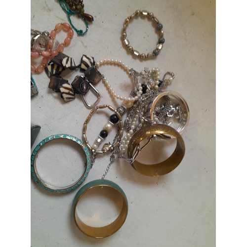 159 - Costume jewellery, watches , very small amount of silver included, pearl bracelet