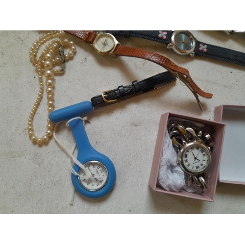 159 - Costume jewellery, watches , very small amount of silver included, pearl bracelet