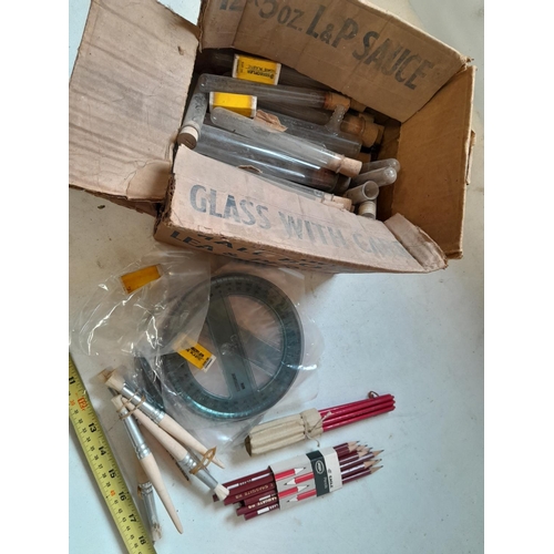 173 - Glass chemistry test tubes, Land Rover adhesive sign etc.