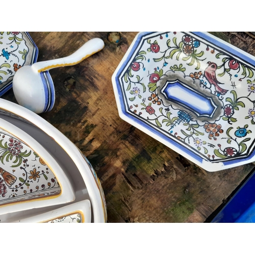 249 - Collection of assorted maker Portuguese Pottery, some with light chips, barbers bowl and entree dish... 