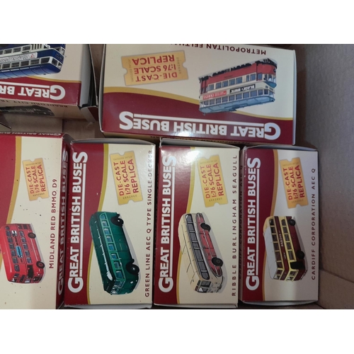 329 - Die cast toy cars in boxes but stored out of boxes : Atlas Editions Great British Buses