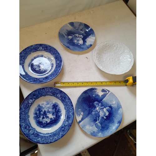 363 - 2 x Lladro STYLE figures, Doulton plates x 2 , restored Dresden plate & 2 x blue and white bowls