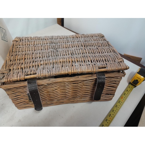 487 - Wicker hamper with boxed Edinburgh crystal vase, Bohemia glass vase, Andy Capp figure etc.