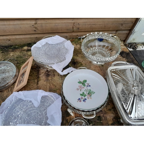 490 - Box of silver plated ware serving dishes etc.