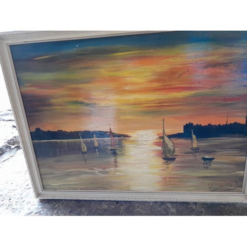 4 - 20th century oil on canvas by Billington, Boats in estuary