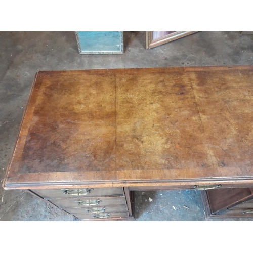 5 - Late 19th century walnut quarter veneered twin pedestal writing desk 114 cms x 44 cms x 80 cms (knee... 