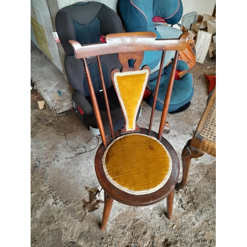 7 - Furniture : Arts and Crafts style childs chair, rocking stool and cane seated dressing table stool