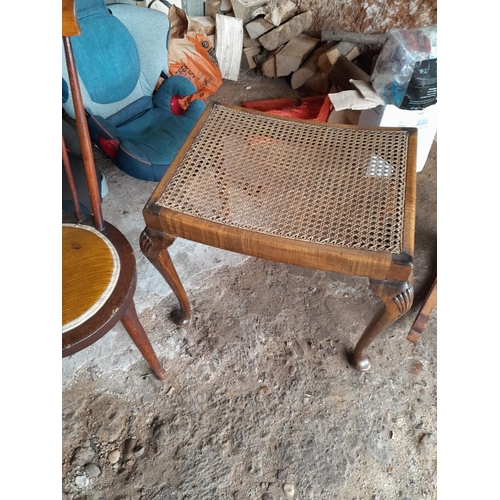 7 - Furniture : Arts and Crafts style childs chair, rocking stool and cane seated dressing table stool