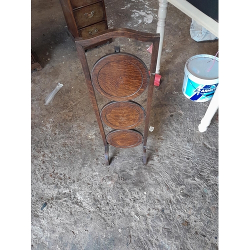 8 - Vintage oak three fold cake stand