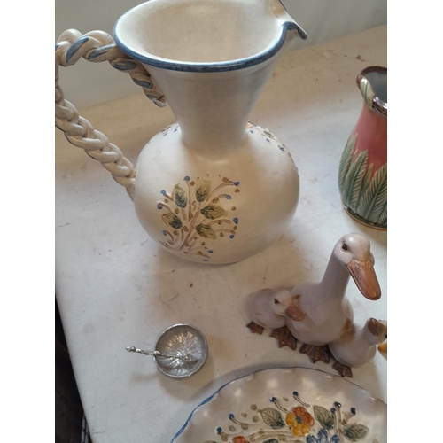 29 - Decorative china : modern majolica jug, glass paperweight etc