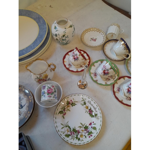 30 - Decorative china : tea ware, boxed Waterford crystal glass scallop, plated tray , wall plaque etc