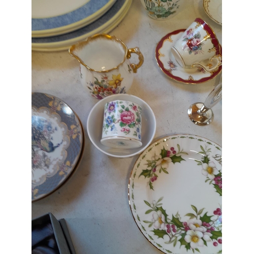 30 - Decorative china : tea ware, boxed Waterford crystal glass scallop, plated tray , wall plaque etc