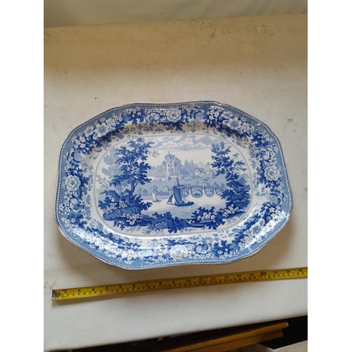 71 - Victorian blue and white meat plate English Scenes