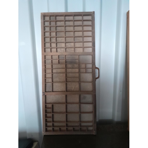 159 - Vintage wooden type set tray 37 cms x 83 cms x 4 cms