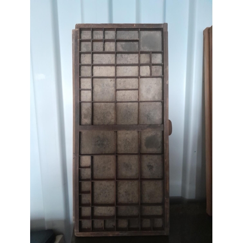 161 - Vintage wooden type set tray 37 cms x 83 cms x 4 cms