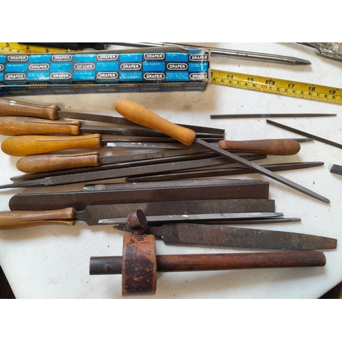 181 - Box of vintage wood working tools, drills, rasps, bits etc.