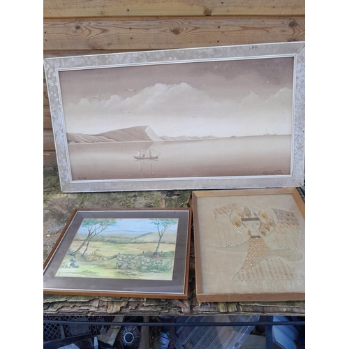 133 - Various pictures and prints : vintage STYLE Pears print, initialled watercolour, Charles W Piercy oi... 