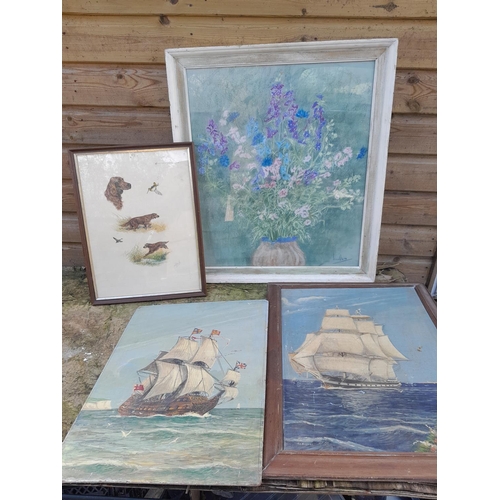 134 - Pictures : 2 x oil on board marine scenes by N Brown, endorsed print, & pastel by Jean Owen