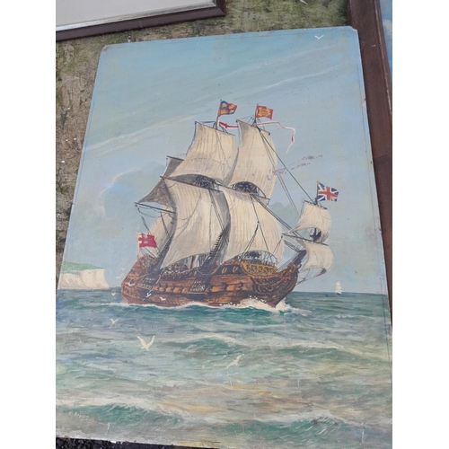 134 - Pictures : 2 x oil on board marine scenes by N Brown, endorsed print, & pastel by Jean Owen