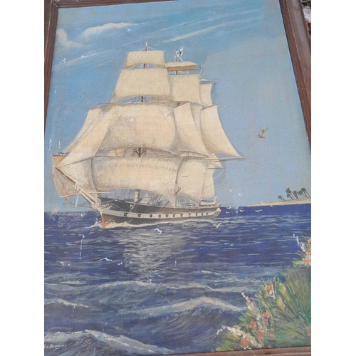 134 - Pictures : 2 x oil on board marine scenes by N Brown, endorsed print, & pastel by Jean Owen