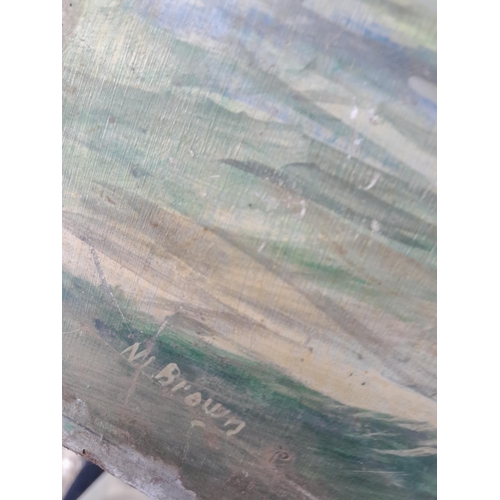 134 - Pictures : 2 x oil on board marine scenes by N Brown, endorsed print, & pastel by Jean Owen